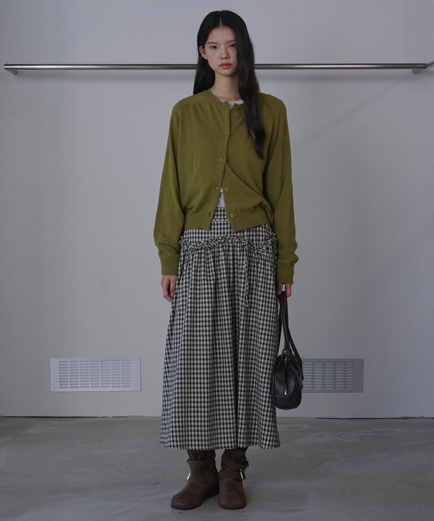 Opening Sunshine Yoke Frill Check Maxi Skirt Black