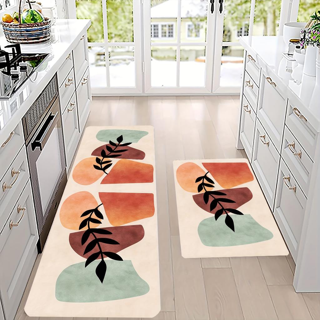 1Pcs Abstract Geometric Pattern Floor Mat Modern Kitchen Polyester Rug Non-Slip Colorful Indoor Carpet, For Home Bathroom Bedroom Living Room Decor