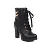 Fashion Brand Designers Autumn Winter New Women Shoes Black Heels Boots Lacing Platform Ankle Boots Chunky Heels Lace-up Botas White