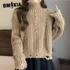 Design Sense Tassel Broken Holes Turtleneck Jumper Female Pullover Autumn and Winter New Korean Warm Knit Sweater Tops