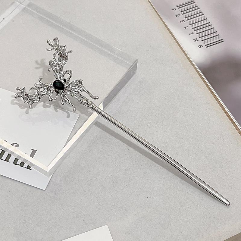 Национальный стиль Новая китайская заколка для волос Жидкий металл Бабочка Заколка Полумесяц Набор Бриллианты Винтаж Бамбуковые сочленения Кисточка Заколка для волос Прическа Заколка