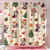 Funny Christmas Puppy Shower Curtain Christmas Tree Gift Bow Snowflake Polyester Fabric Shower Curtain Bathroom Decor With Hooks