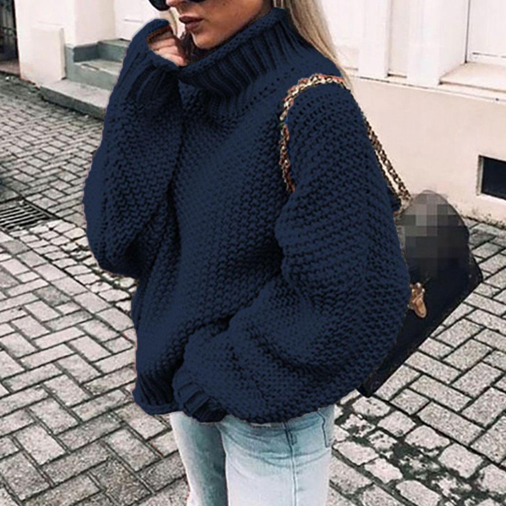 2025 Chunky Knit Batwing Sleeve European-American Semi-High Neck Oversized Sweater