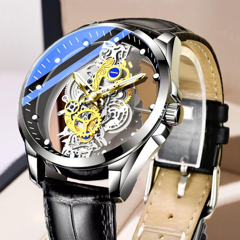 Двусторонние прозрачные полые автоматические механические часы мужские часы мужские водонепроницаемые светящиеся кварцевые часы новые