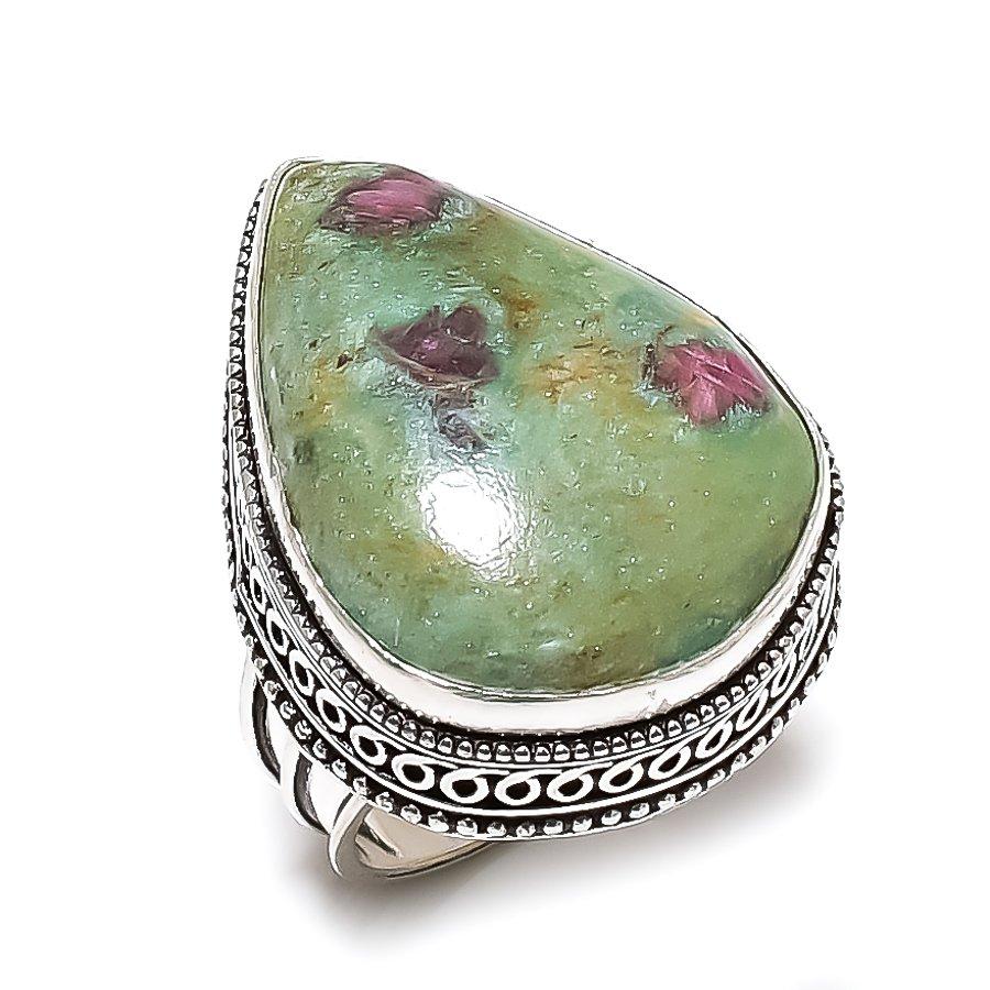 Natural Ruby Fuchsite Gemstone Handmade 925 Sterling Silver Ring Size 10 J0d51