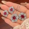 Jewelry Set Earrings Necklace Ring Light Luxury Heavy Industry Bright Pigeon Ruby Female