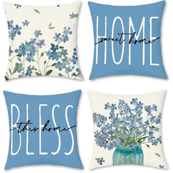 Throw Pillow Covers 16x16 Inch Set of 4,Lavender Home Sweet Purple Pillow Cases for Couch Sofa Outdoor Home Decorations