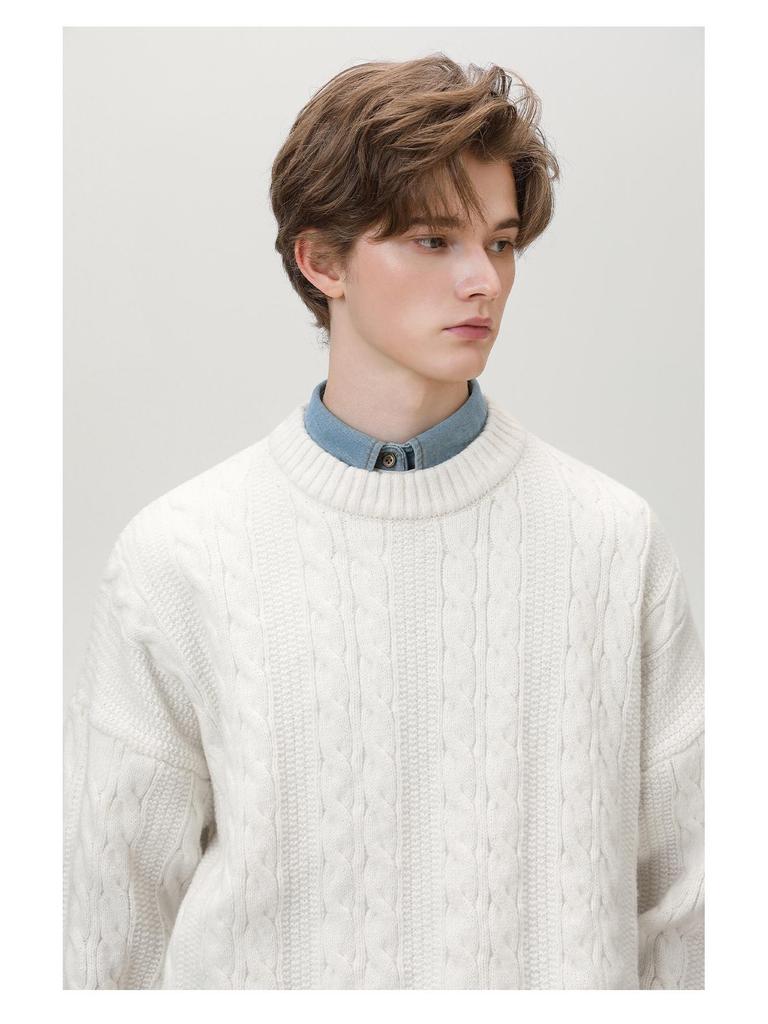 Мужской текстурированный свитер с кабельным узором и круглым вырезом - Трендовый толстый пуловер для осени/зимы, базовая универсальная верхняя одежда