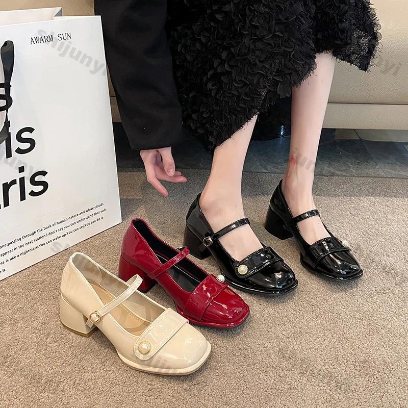 Platform Pumps for Women 2025 Spring New Strap Thick Heels Mary Jane Shoes Woman Round Toe High Heel Party Single Shoe