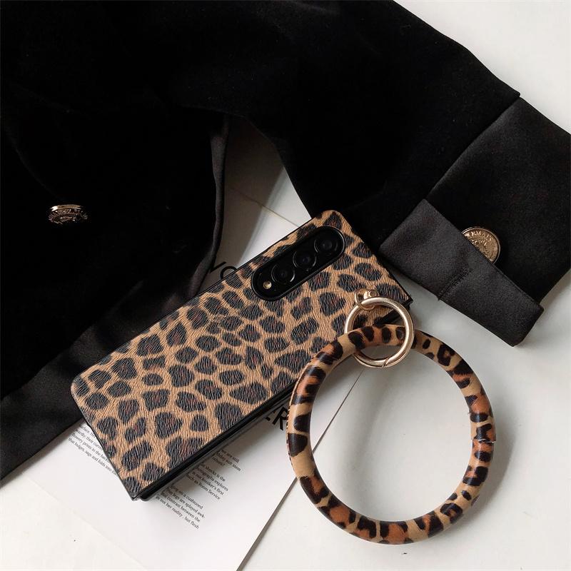 Cute Leopard Bunny Ears Leather Phone Case For Samsung Galaxy Z Fold3 4 S22 S21 S20 A12 A22 A32 A52 A72 A03s A13 A33 A53 A73 M53