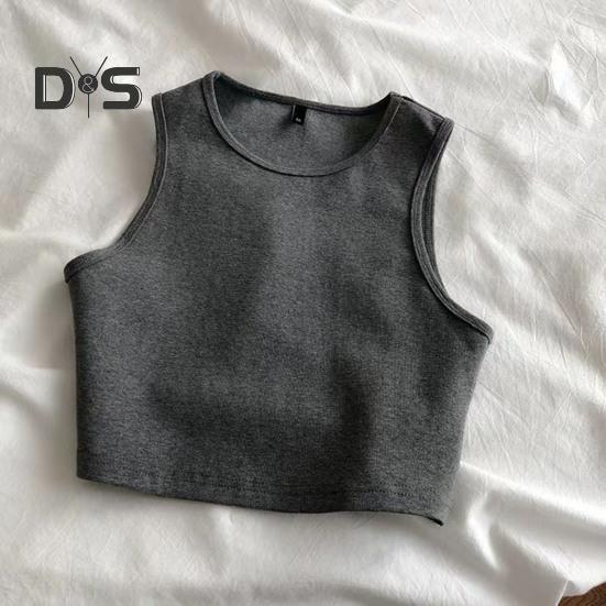 Ladies Cropped Tops Round Neck Sleeveless Slim Fit Pullover Top Casual Bottom Shirt Solid Color Summer Casual Short T-shirt Sexy Tank Top Women