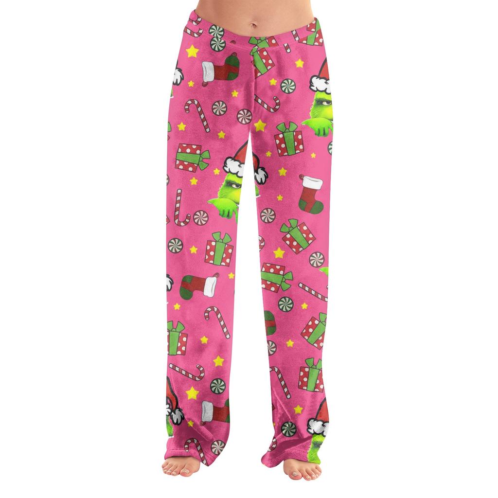 Women's Christmas Print Pants, Casual Pajama Bottoms for Holiday Wear