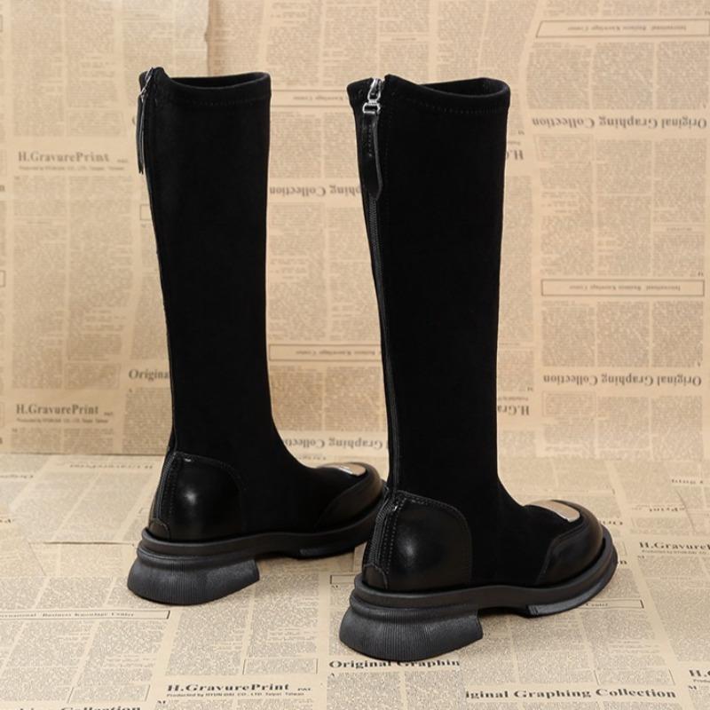 Замшевые женские высокие сапоги на платформе, обувь на среднем каблуке, брендовые теплые плюшевые туфли, женская зимняя тенденция 2024 года, готические высокие сапоги до колена, массивные ботинки Mujer