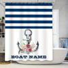 Акварельный Якорь Шторка для душа Персонализированный декор для ванной комнаты Темно-синие полосы Название лодки Настраиваемый Водонепроницаемый тканевый набор