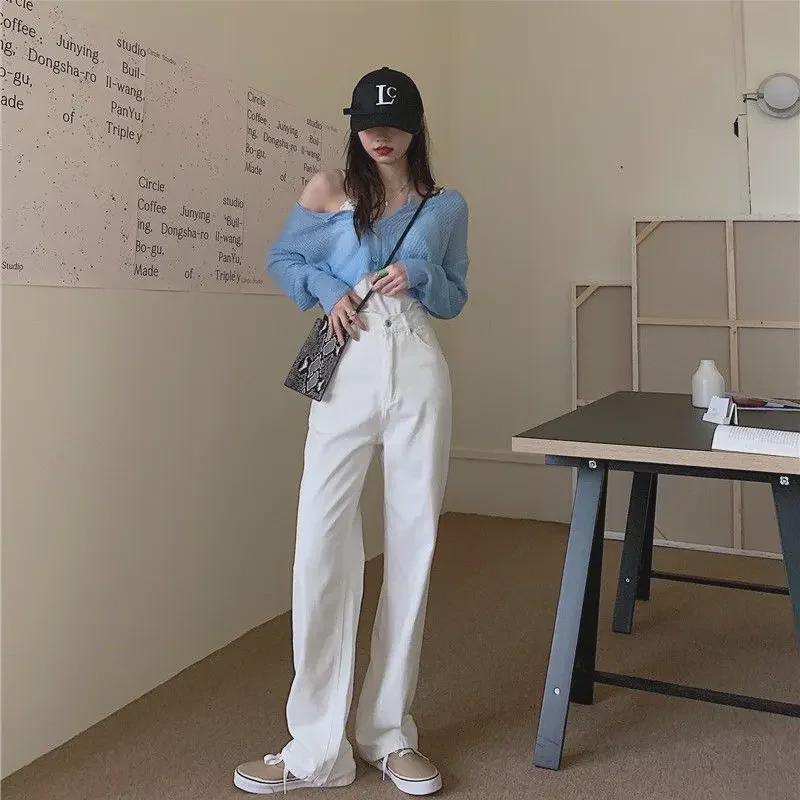 Женские узкие прямые коричневые джинсы в стиле ретро с высокой талией и корейским колоритом