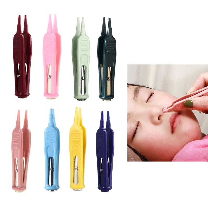 Baby Nasal Cleaning Too Infant Tool with Visible Light Flashlight Forceps Plastic Clip Dirt Clip with Lighted Tip Gift