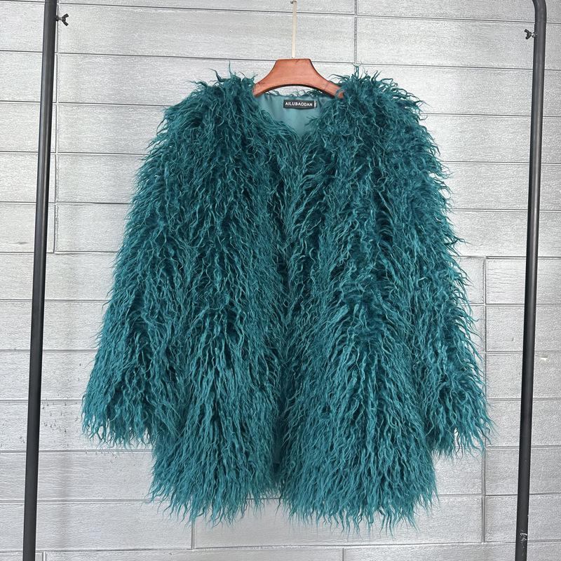 Женское пальто средней длины из искусственной овечьей шерсти в корейском стиле, бежевое