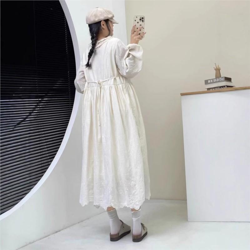 Johnature Forest Jacquard Dress Autumn Winter Japanese Loose Versatile Dresses
