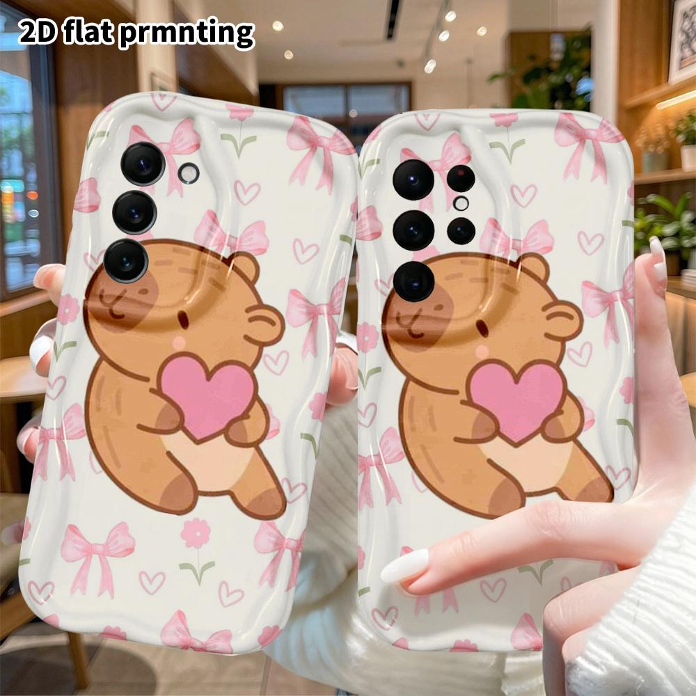 Phone Case: 2D Flat Samsung Galaxy A34 A35 S20 S22 S21 FE Plus Ultra Protective Case, Pink Floral Capybara, Christmas and Halloween Gift