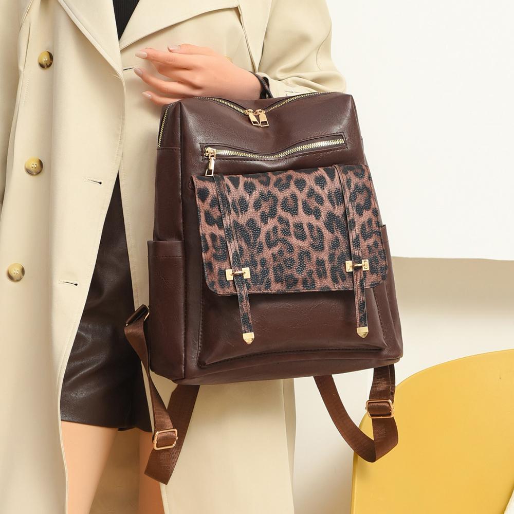 Винтажный рюкзак с леопардовым принтом, женская сумка через плечо, студенческий рюкзак