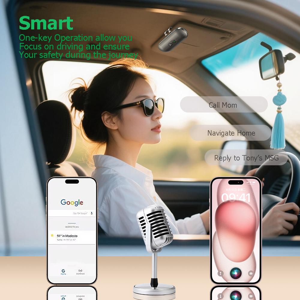 Bluetooth 5.4 Car Kit Handsfree 6W Speakerphone Sun Visor Speaker Mp3 Player Wireless Music Receiver With Voice Assistant