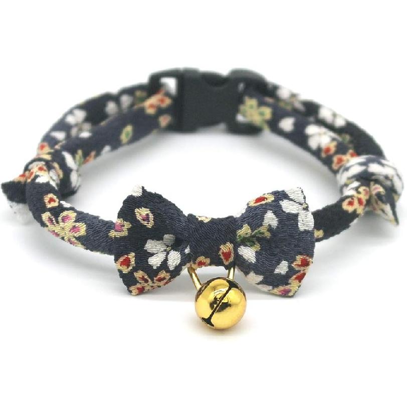 PetSoKoo Bowtie Cat Collar with Bell.Cute Japanese Cherry Blossom Flower.Girl Kitten,Pink