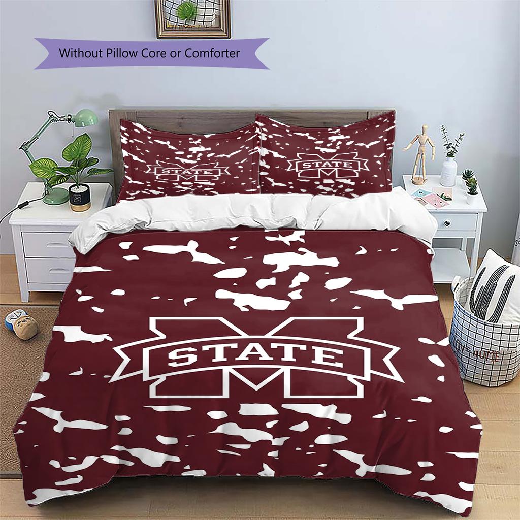 Mississippi State Bulldogs Pattern Bedding Set Quilt Cover Pillowcase Home Decor Gift (1 * duvet cover + 2 * pillowcase, without core)