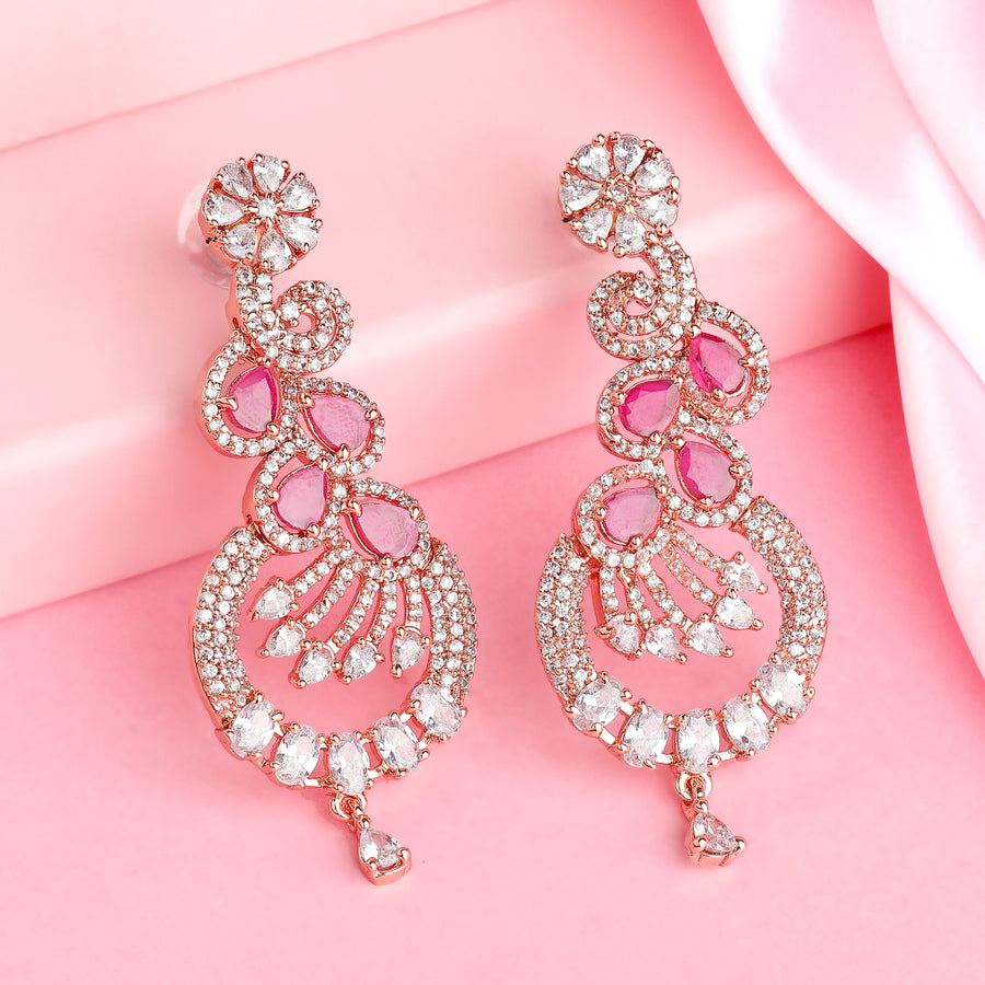 Женские сияющие серьги Estele с покрытием из розового золота, CZ и рубиновыми кристаллами