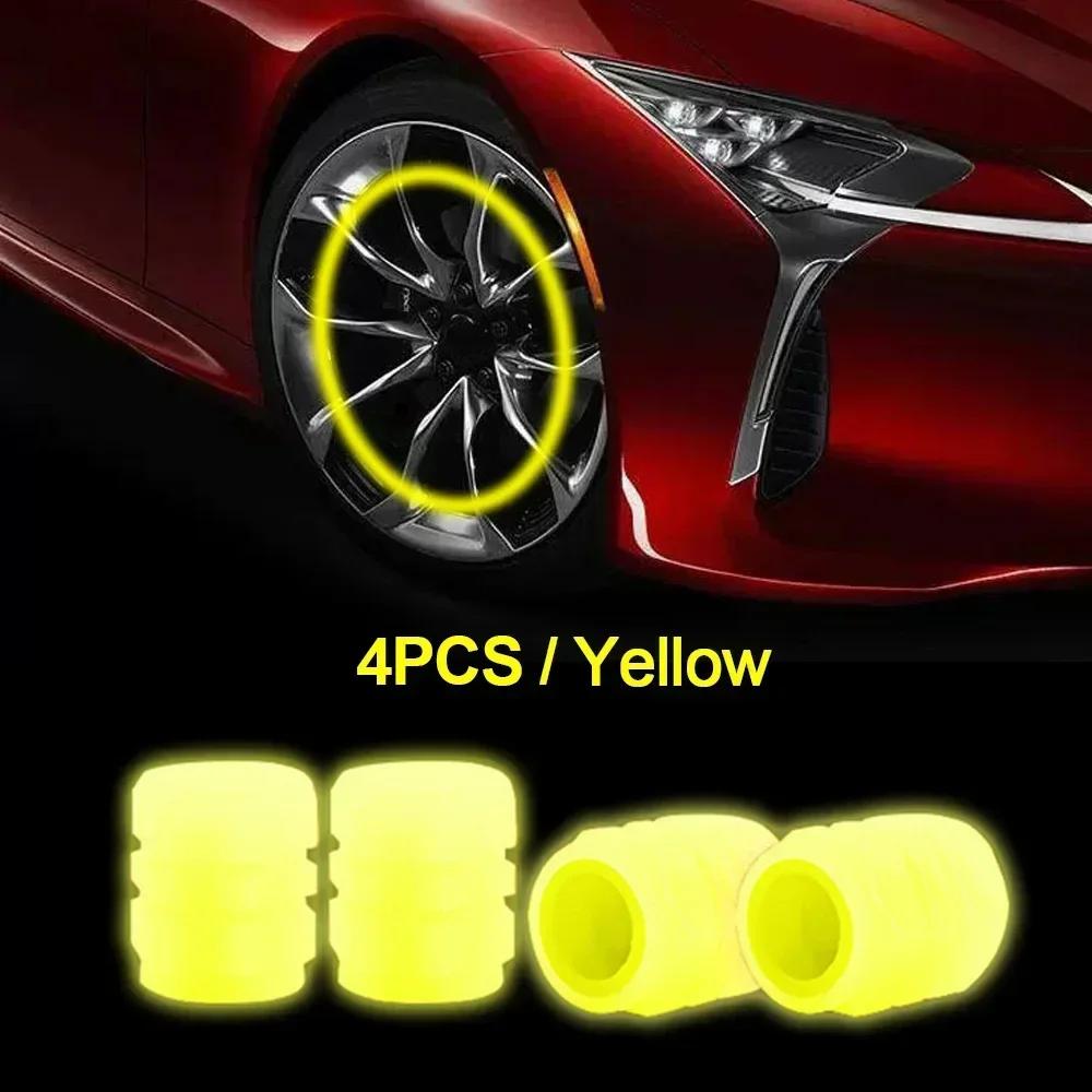 4Pcs Glow-in-the-Dark Tire Valve Caps Fluorescent Light Cover for Motorcycle Bicycle Car Truck Accessories