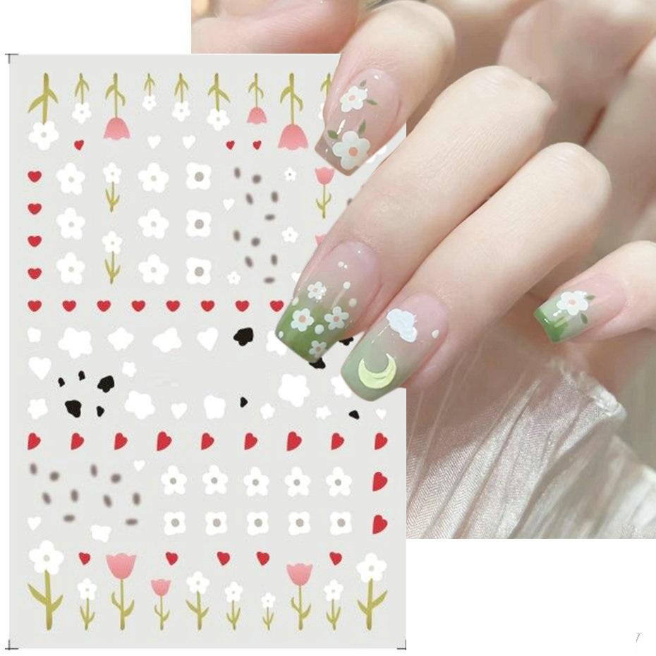 Летние цветочные и лиственные наклейки-водные слайдеры для дизайна ногтей в зеленом цвете