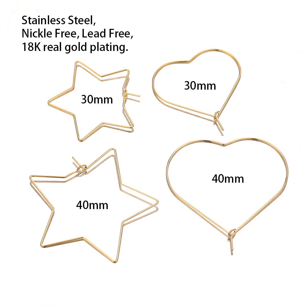 20pcs Stainless Steel Heart Hoops Earrings Circle Wire Star Loop Earrings DIY Jewelry Making Dangle Earring Accessories