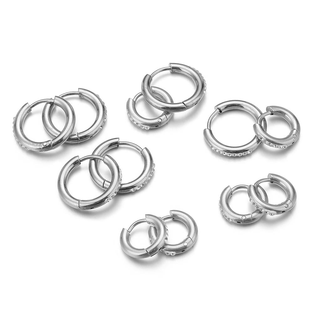 10pcs PVD Gold Color Stainless Steel 8mm 10mm 12mm Zircon Hoop Earrings Women Punk Hiphop Gifts Fashion Jewelry Huggie Wholesale