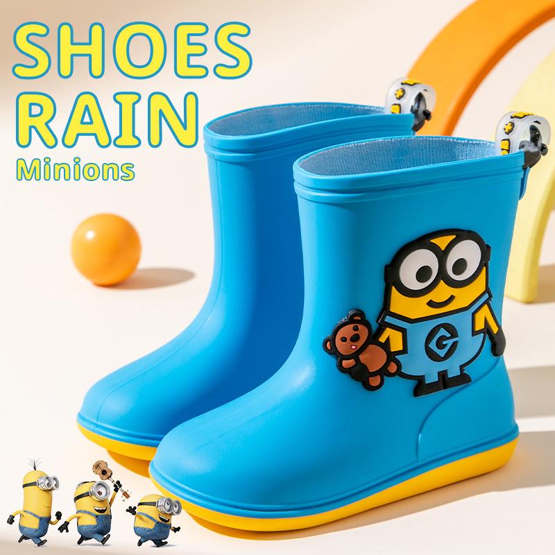Minions Rain Boots Boys Rain Boots Cartoon Cute Small and Medium-sized Children Anti-Slip Kindergarten Thick Bottom Yellow Baby Water Shoes Women