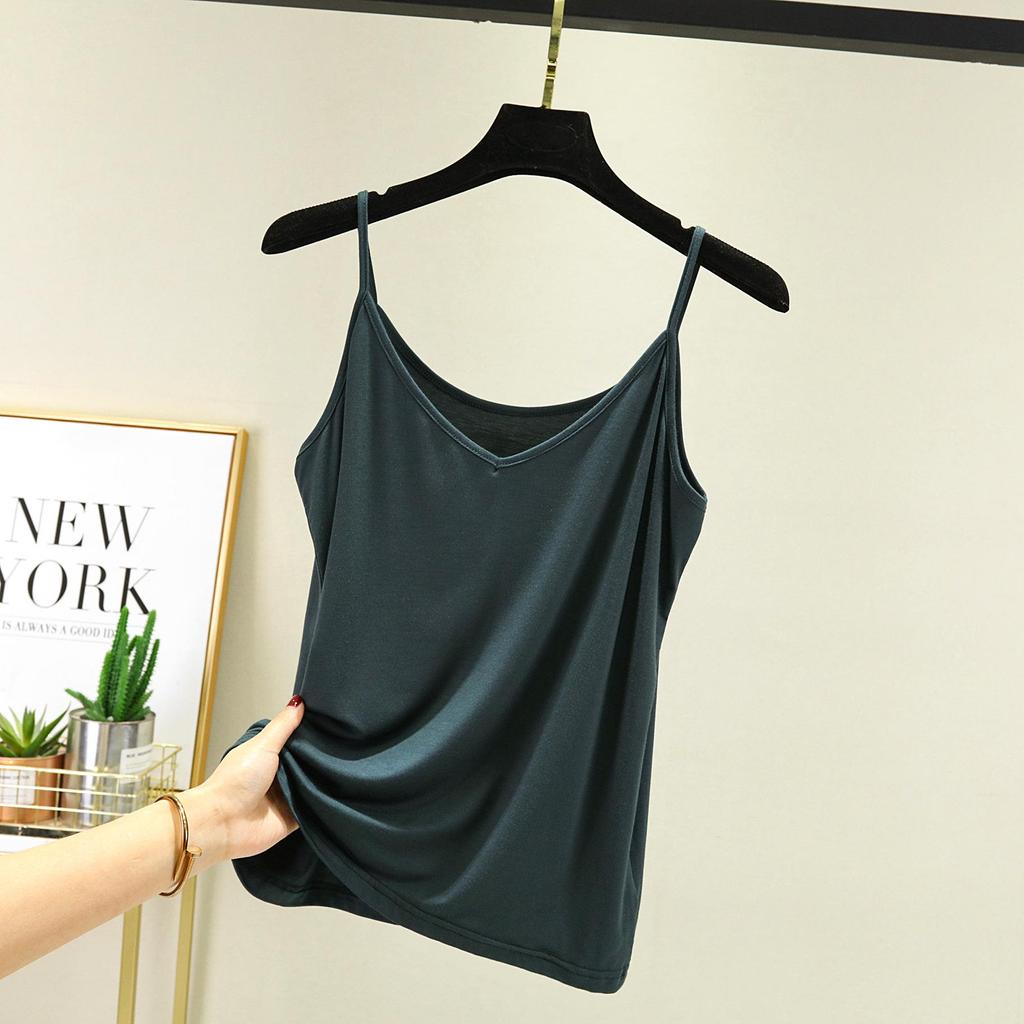 Летний круглый вырез майка женская широкие бретели ледяной шелк тонкий внутренний без рукавов трикотажные однотонные верхние топы