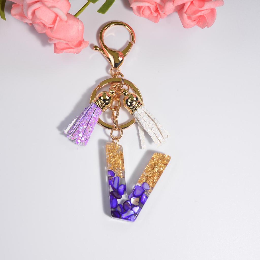 Фиолетовый хрустальный эпоксидный брелок с буквой и кисточкой - Ювелирное украшение из смолы, подвеска-шарм