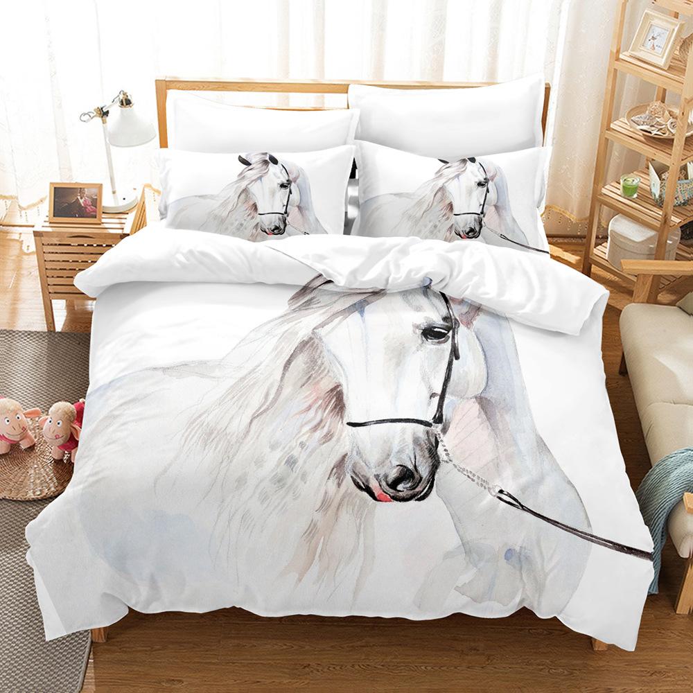 Running White Horse Bedding Set 3D Print Polyester Duvet Cover Single Twin Queen King Size for Home Decoration Birthday Gift