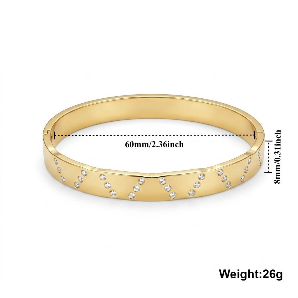 Gold Color Snap-on Zircon Bangle Stainless Steel Bracelet for Women Fashion Jewelry Gift