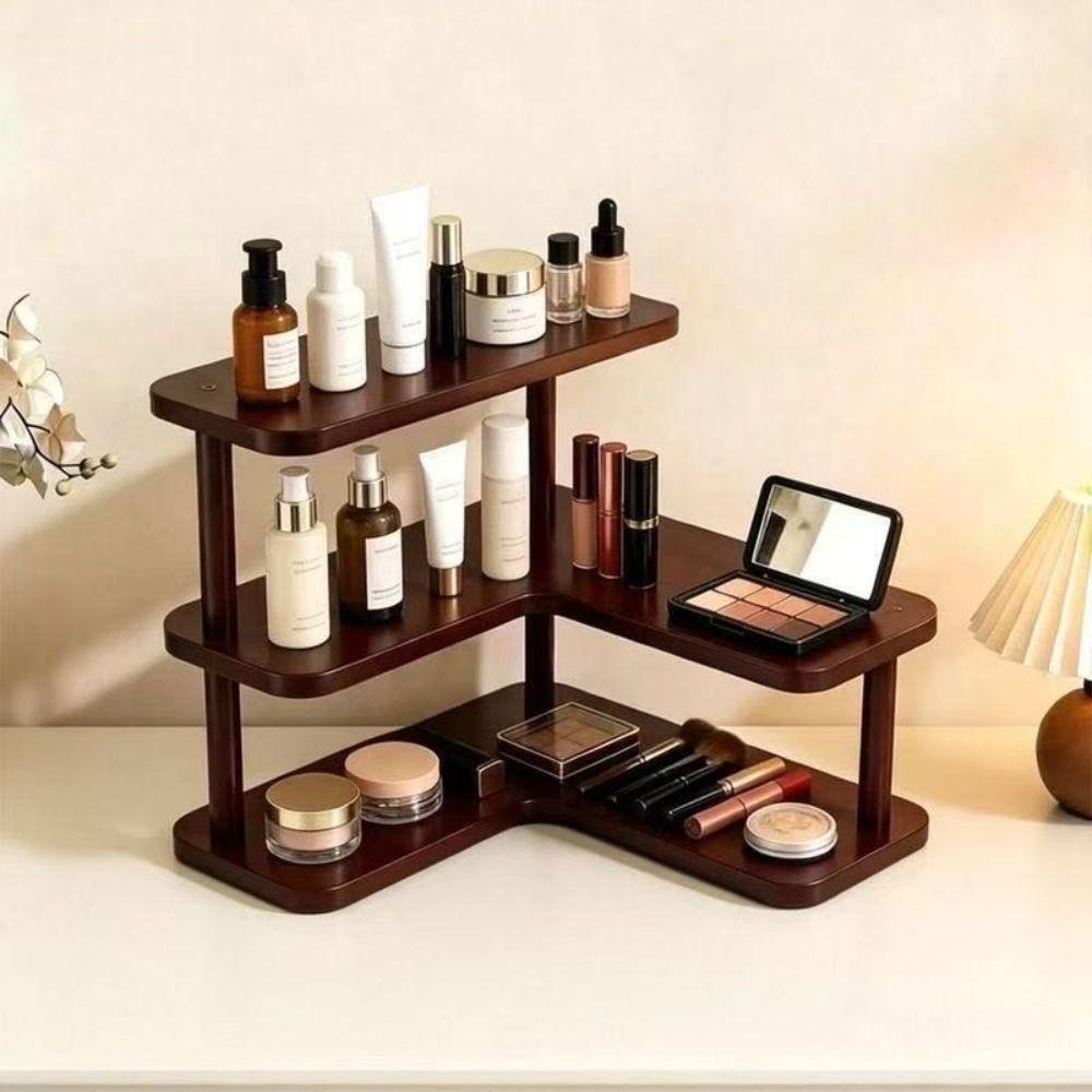 Multi-tier Corner Desktop Shelf Wood Grain Finish Cup Storage Rack Kitchen Countertop