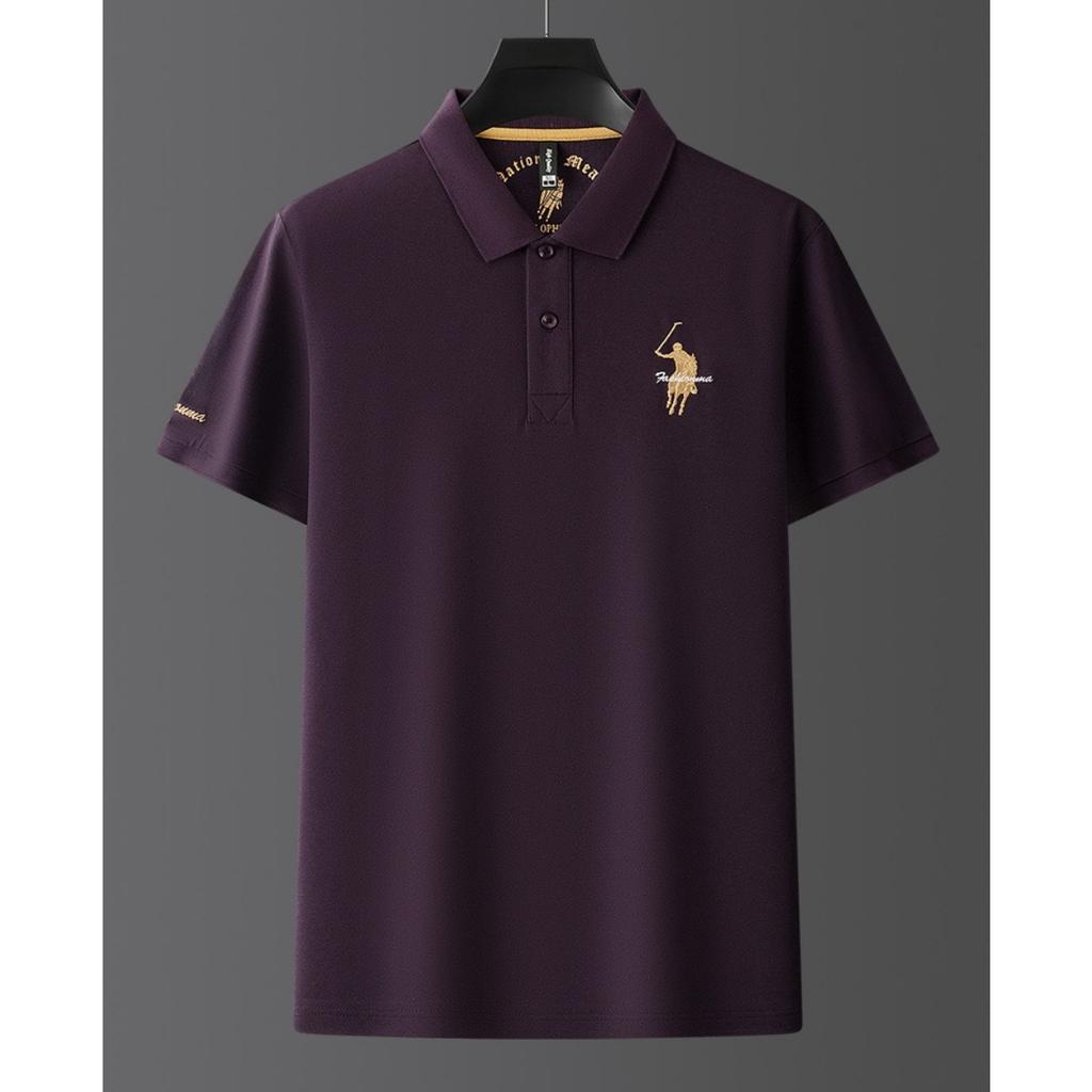 Trend Hub Роскошная вышивка Мужская рубашка поло Тонкая дышащая 100% хлопок Черный Темно-синий Лацкан С коротким рукавом Топы Брендовая одежда