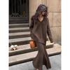 Autumn Winter V-neck Loose Pullover Sweater Set Knitted Elegant Skirts Women Casual Two-piece Set Fashion Outfit Simple Solid Color Office Clothing