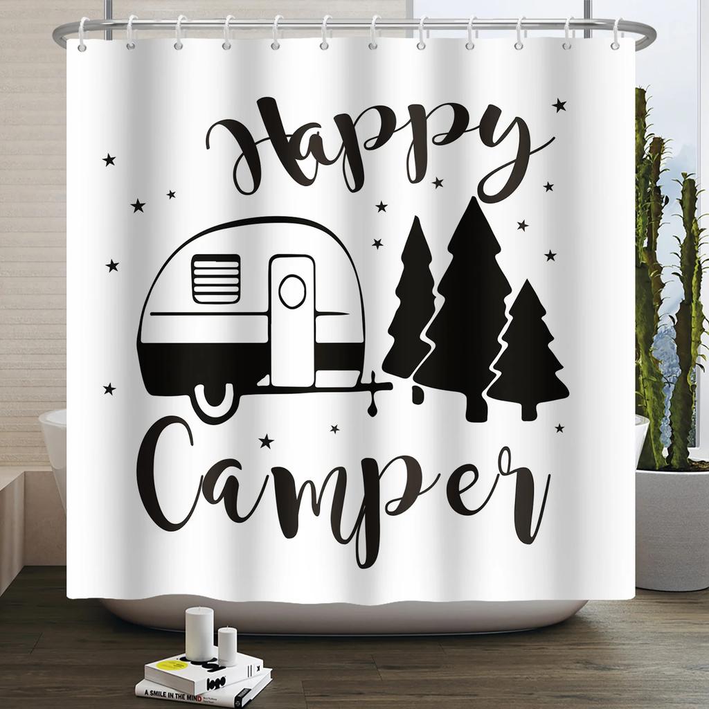 Занавеска для душа Кемпер Счастливый Кемпер Прицеп Автомобиль Автодом Лес Гора Палатка Кемпинг Ванная Занавеска для душа Водонепроницаемая Занавеска для ванны