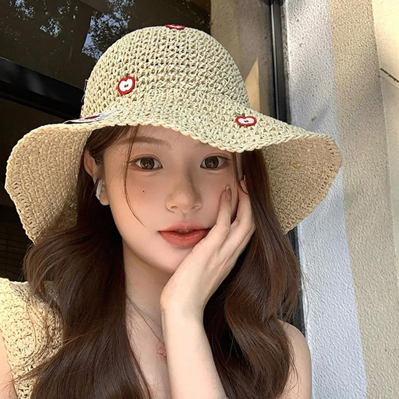 Sweet Vacation Leisure Handmade Straw Hat For Women Girls Breathable Summer Sun Hat Foldable Able Sunscreen Hat Gifts