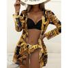 Women Floral Print Bikinis Set Sexy Three Piece Beach Cover Up Push Up Summer Long Sleeve Twist Swimwear Bathing Suit