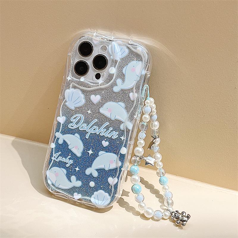 Чехол Zhitai для iPhone 12 Pro/13/14/15 Pro Max с кремовым узором и браслетом, стиль Ins