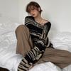 NEW Women Punk Gothic Striped Long Sleeve Loose Patchwork Sweater Hip Hop Retro Oversize Pullover Casual Knitted Jumpers