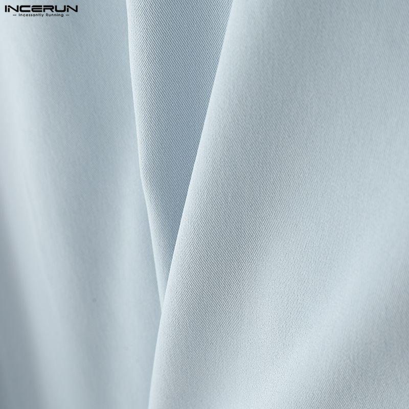 INCERUN Мужские рубашки оверсайз с лацканами, длинными рукавами, бинтами, повседневные, свободные, укороченные