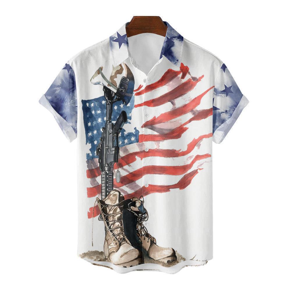 European And American Men'S Casual Short-Sleeved Shirt 3D Printed American Independence Day Shirt