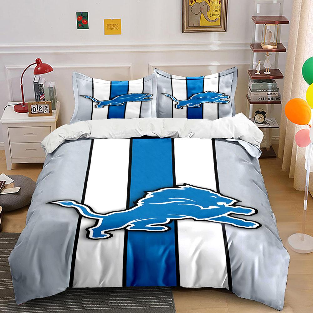 Blue Lion on Striped Background Print Bedding Set Duvet Cover Pillowcases (1* Duvet Cover 2* Pillowcases Do Not Include Comforter)