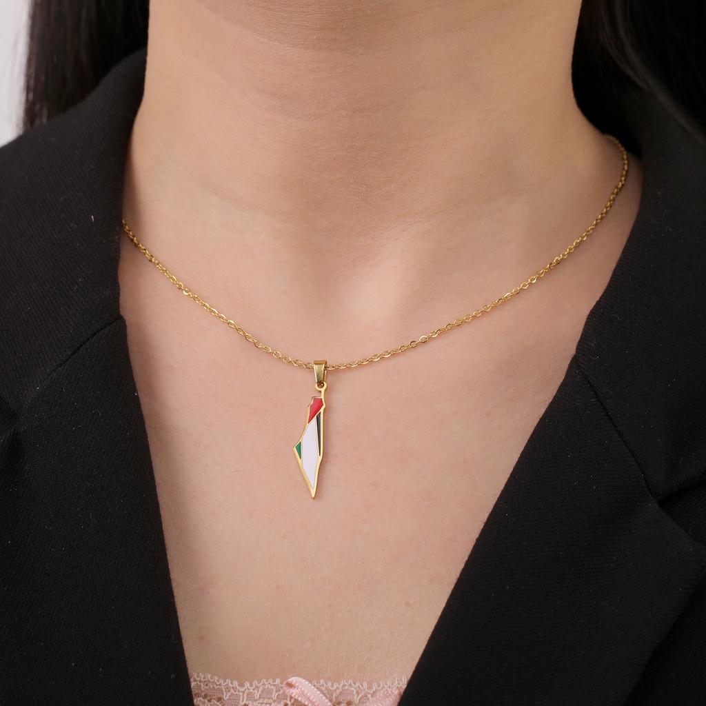 COOLTIME Palestine Map Flag Pendant Necklace for Women Stainless Steel Geography Map Shape Choker Chain Jewelry Wholesale