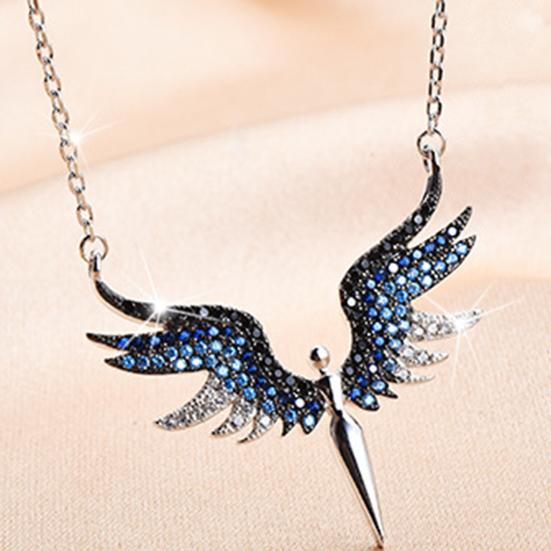 Women Necklace Rhinestones Angle Wing Shape Pendant Choker Necklace Adjustable Extended Chain Necklace Clothing Accessories